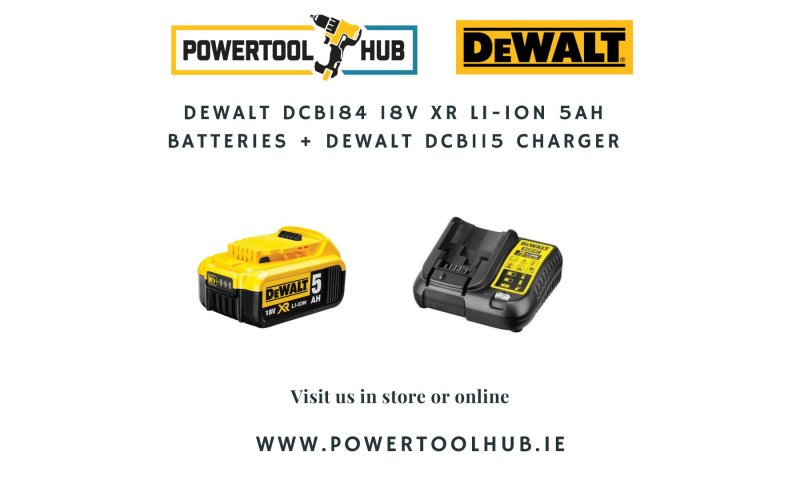 DeWalt DCB184 18V XR Li-Ion 5Ah Batteries + Dewalt Dcb115 Charger