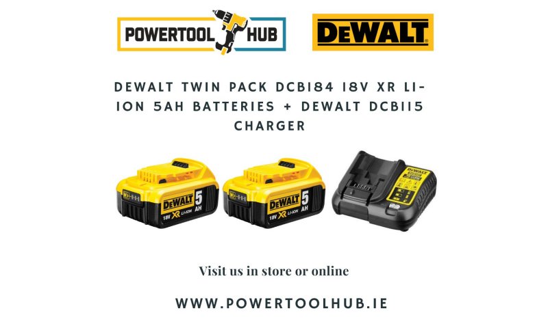 DeWalt Twin Pack DCB184 18V XR Li-Ion 5Ah Batteries + Dewalt Dcb115 Charger