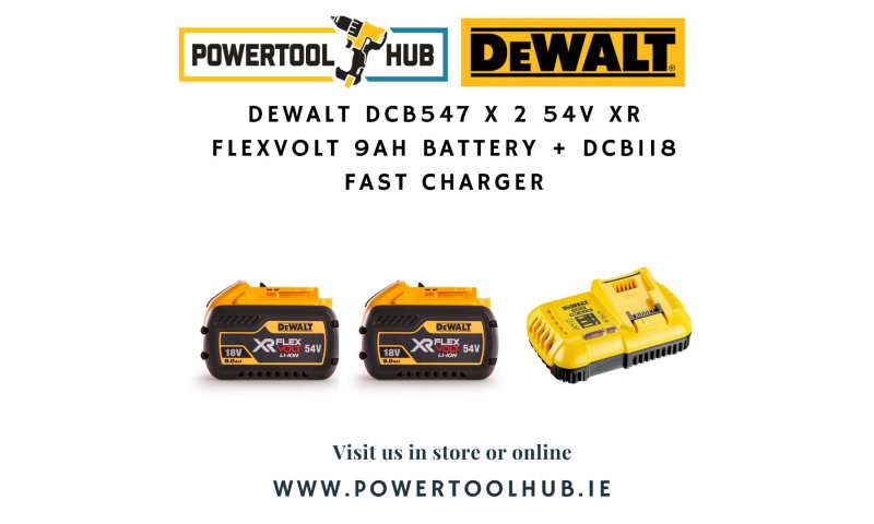 DeWalt DCB547 X 2 54V XR FLEXVOLT 9Ah Battery + DCB118 Fast Charger