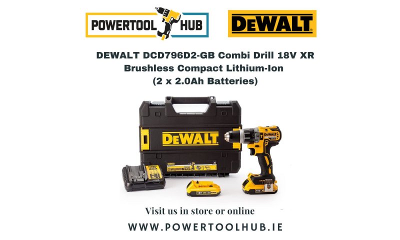 DEWALT DCD796D2-GB Combi Drill 18V XR Brushless Compact Lithium-Ion (2 x 2.0Ah Batteries)