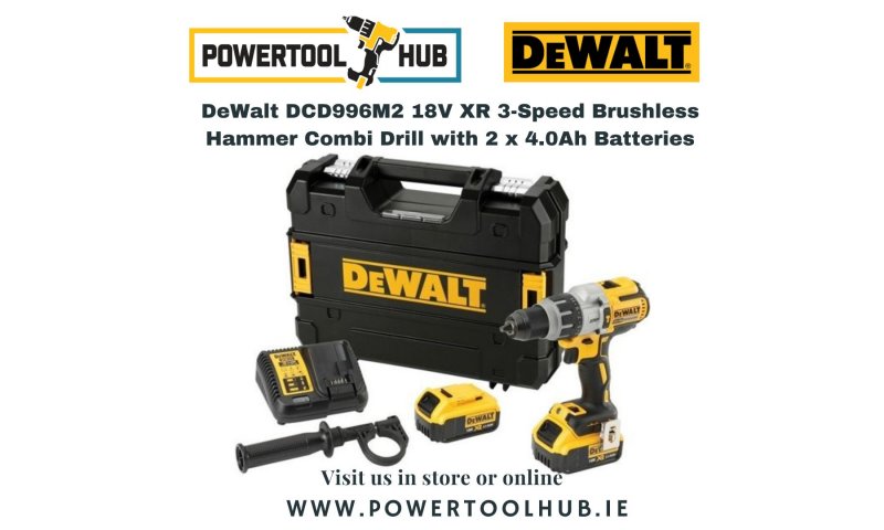 DeWalt DCD996M2 18V XR 3-Speed Brushless Hammer Combi Drill with 2 x 4.0Ah Batteries