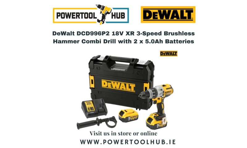 DeWalt DCD996P2 18V XR 3-Speed Brushless Hammer Combi Drill with 2 x 5.0Ah Batteries