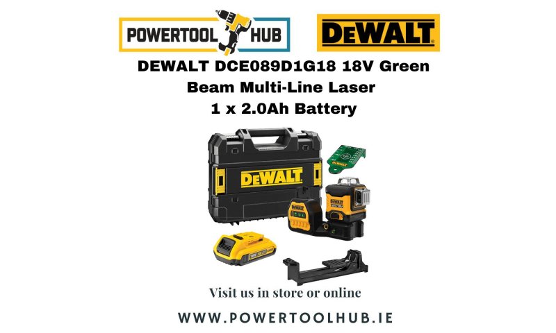 DEWALT DCE089D1G18 18V Green Beam Multi-Line Laser, 1 x 2.0Ah Battery