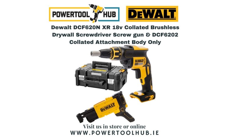 Dewalt DCF620N XR 18v Collated Brushless Drywall Screwdriver Screw gun & DCF6202 Collated Attachment Body Only