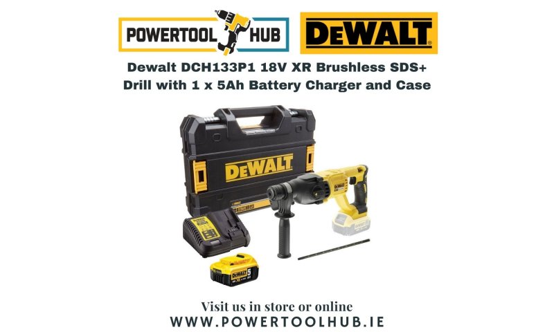 Dewalt DCH133P1 18V XR Brushless SDS+ Drill with 1 x 5Ah Battery Charger and Case