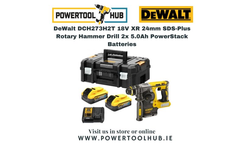 DeWalt DCH273H2T 18V XR 24mm SDS-Plus Rotary Hammer Drill 2x 5.0Ah PowerStack Batteries