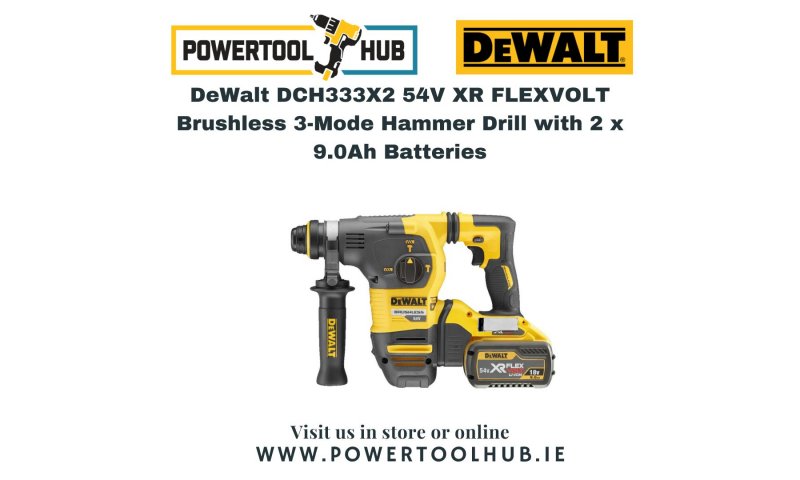 DeWalt DCH333X2 54V XR FLEXVOLT Brushless 3-Mode Hammer Drill with 2 x 9.0Ah Batteries