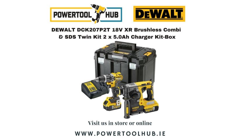 DEWALT DCK207P2T 18V XR Brushless Combi & SDS Twin Kit 2 x 5.0Ah Charger Kit-Box