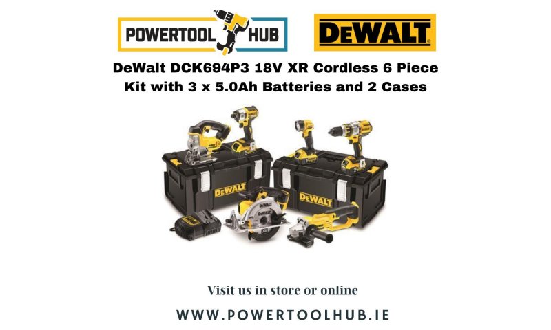 DeWalt DCK694P3 18V XR Cordless 6 Piece Kit with 3 x 5.0Ah Batteries and 2 Cases