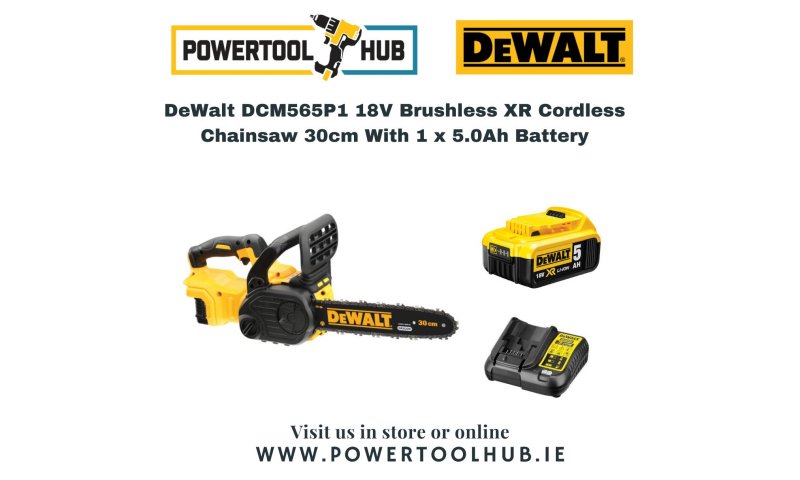 DeWalt DCM565P1 18V Brushless XR Cordless Chainsaw 30cm With 1 x 5.0Ah Battery