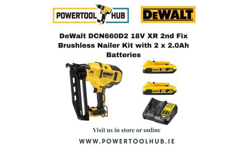 DeWalt DCN660D2 18V XR 2nd Fix Brushless Nailer Kit with 2 x 2.0Ah Batteries