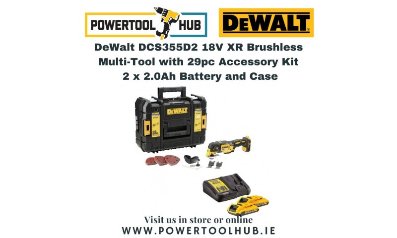 DeWalt DCS355D2 18V XR Brushless Multi-Tool with 29pc Accessory Kit, 2 x 2.0Ah Battery and Case