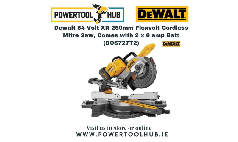 Dewalt 54 Volt XR 250mm Flexvolt Cordless Mitre Saw, Comes with 2 x 6 amp Batt (DCS727T2)