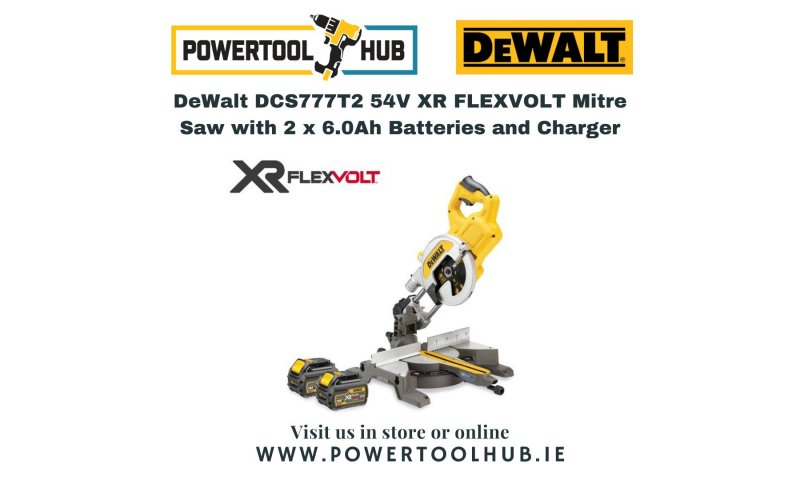DeWalt DCS777T2 54V XR FLEXVOLT Mitre Saw with 2 x 6.0Ah Batteries and Charger