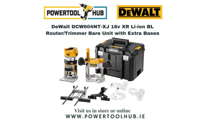 DeWalt DCW604NT-XJ 18v XR Li-ion BL Router/Trimmer Bare Unit with Extra Bases