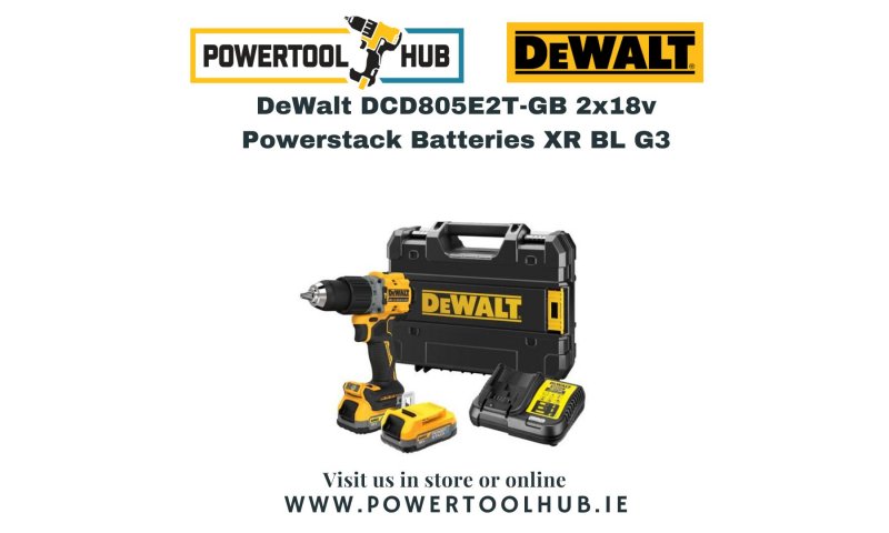 DeWalt DCD805E2T-GB 2x18v Powerstack Batteries XR BL G3 Hammer Drill Driver Kit