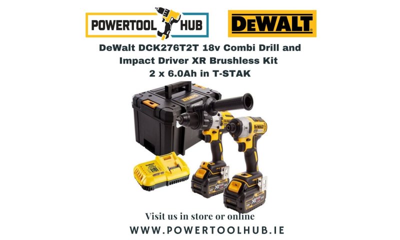 DeWalt DCK276T2T 18v Combi Drill and Impact Driver XR Brushless Kit 2 x 6.0Ah in T-STAK