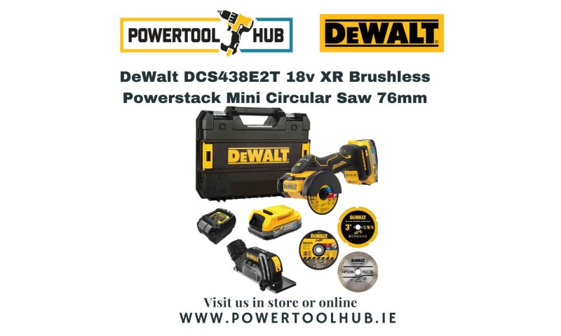 DeWalt DCS438E2T 18v XR Brushless Powerstack Mini Circular Saw 76mm