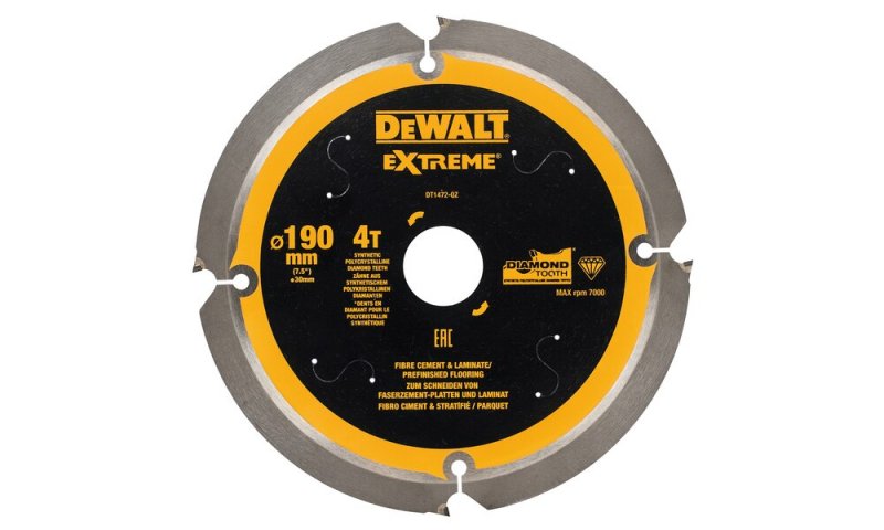 DeWALT DT1472-QZ 190x30x1.8mm 4T PCD Diamond Blade Cement Fibre