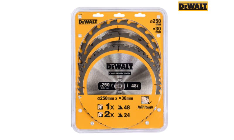 DeWalt Dt1963 Circular Saw Blade 250mm 3 Pack 30mm x 24T/48T