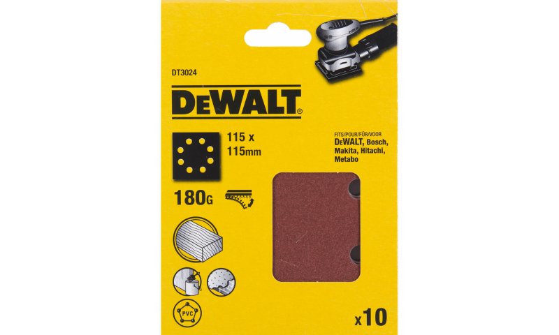 DEWALT DT3024-QZ PACK 10 1/4 SHEET 180G SANDING 115X115	