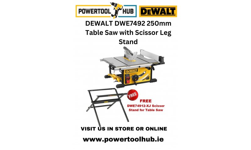 DEWALT DWE7492 110v 250mm Table Saw with Scissor Leg Stand