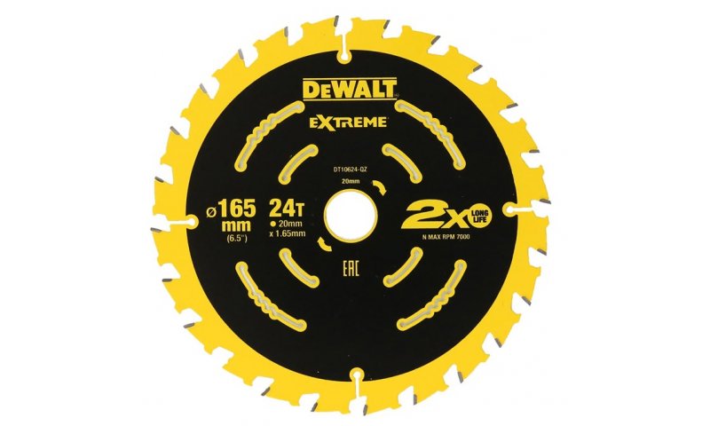 DeWalt DT10624 165mm 24T 20mm Extreme Cordless Circular Saw Blade