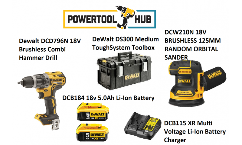 Dewalt Kit PTH 7 DCF796n Drill + DCW210N Brushless Sander C/W 2 x 5 Amp Batts +Ds300 Medium Box