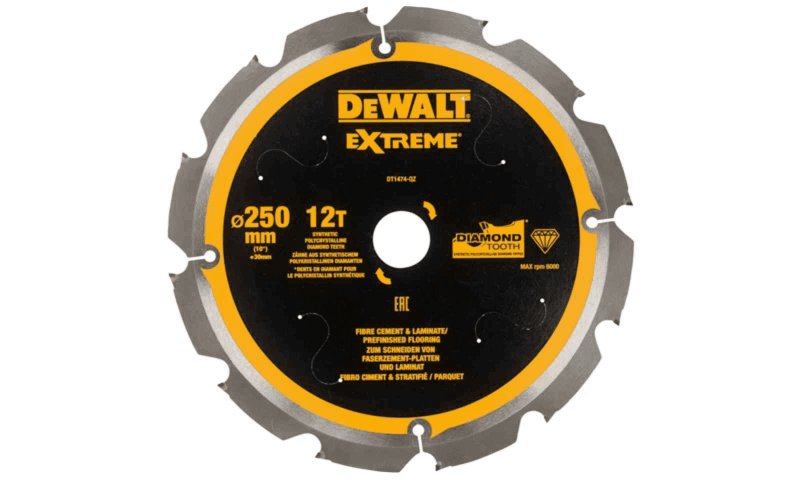 DEWALT DT1474 250x30mm 12T PCD Fibre Cement Blade