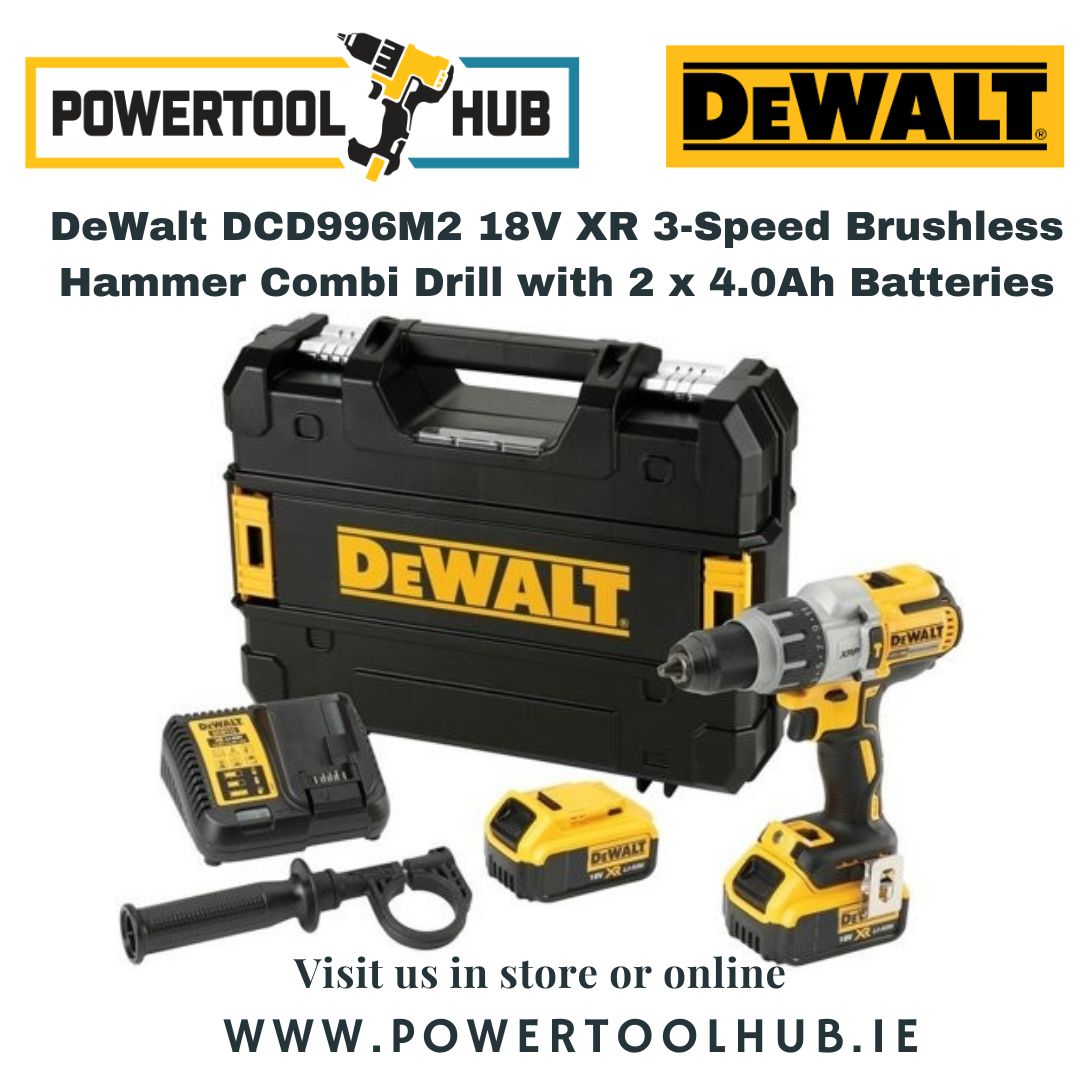 DeWalt DCD996M2 XR 3-Speed Brushless Hammer Combi Drill with 2 x 4.0Ah Batteries