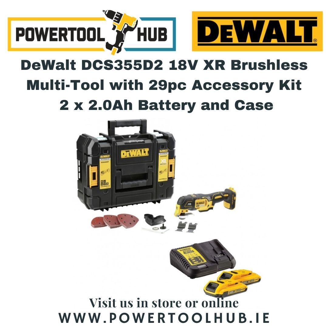 Archeoloog Socialisme Aanbevolen DeWalt DCS355D2 18V XR Brushless Multi-Tool with 29pc Accessory Kit, 2 x  2.0Ah Battery and Case